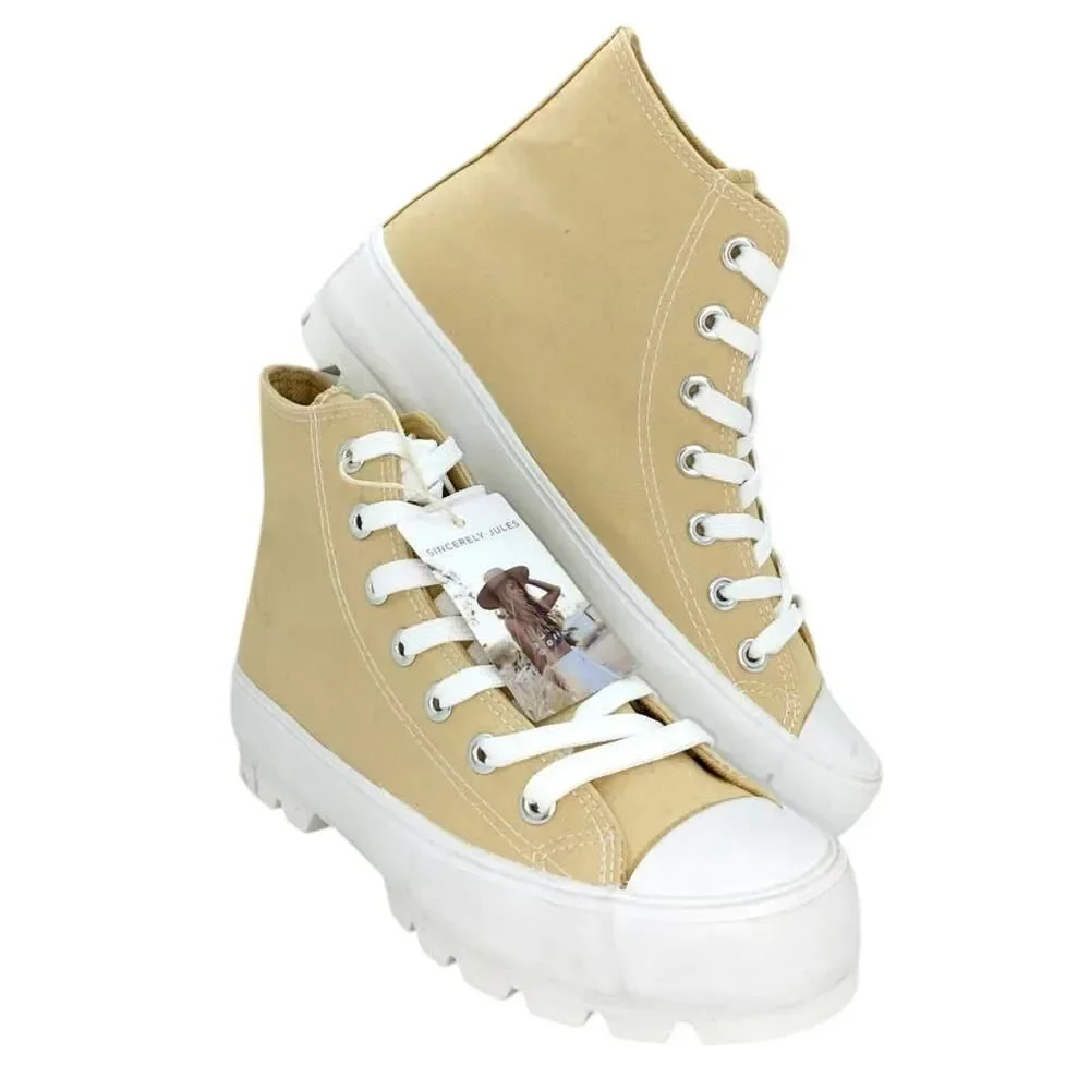 Sincerely Jules Womens New w/Tags Beige Hi-Top Platform Sneakers - Size 9.5